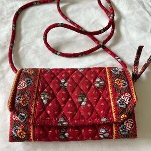 Vera Bradley Red Floral Quilted Crossbody Bag
